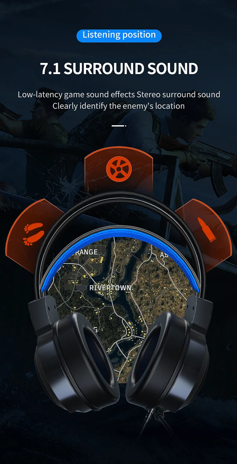 G58 G60 Gaming Headset 7.1 Stereo SVirtual Surround Bass Earphone Headphone with Mic LED Light for Computer PC Gamer Foldable