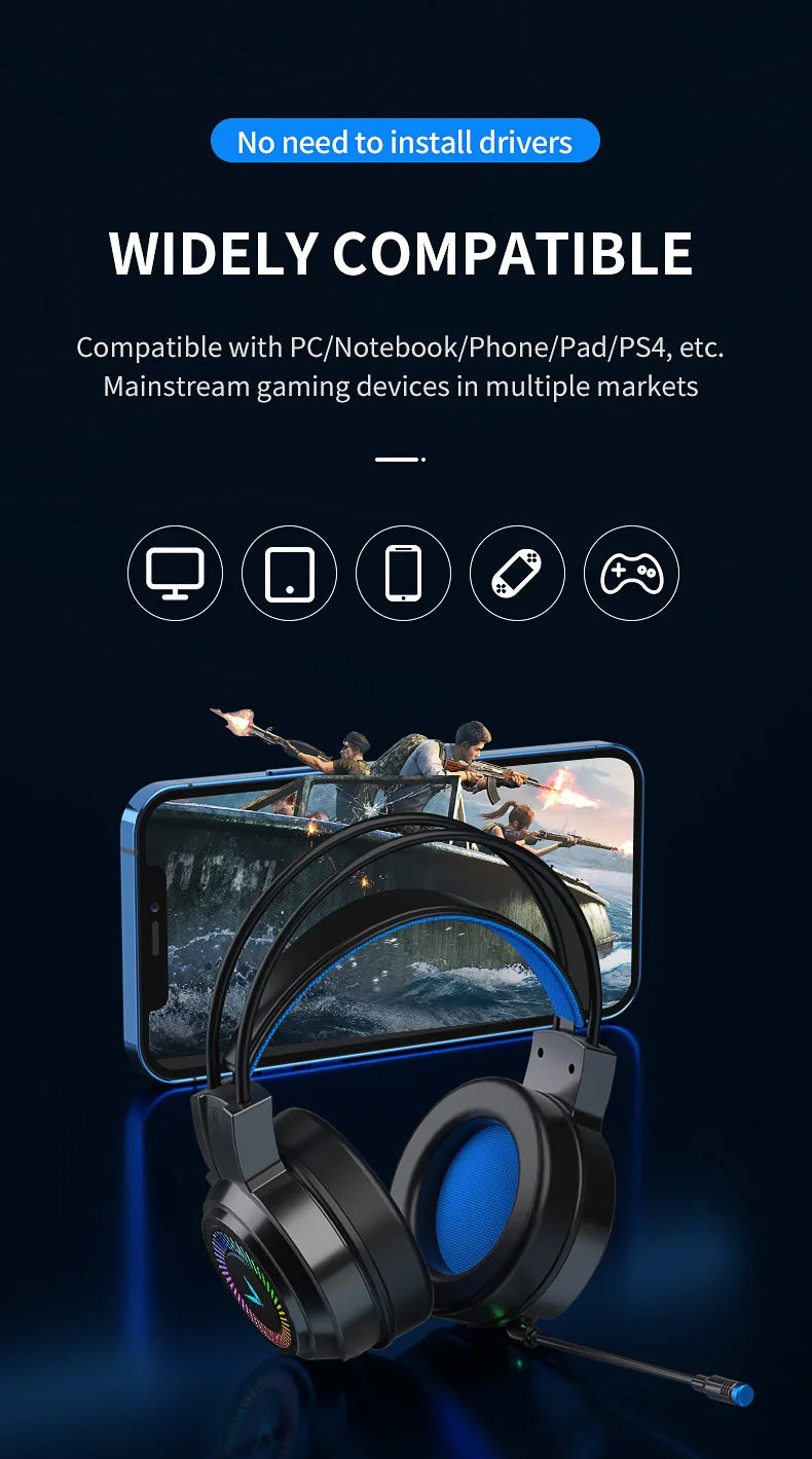 G58 G60 Gaming Headset 7.1 Stereo SVirtual Surround Bass Earphone Headphone with Mic LED Light for Computer PC Gamer Foldable