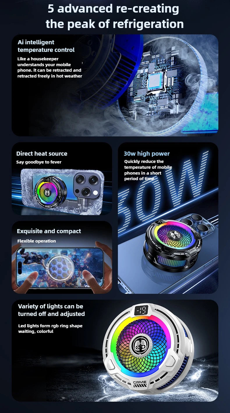 FS18 AI Adjustment Mobile Phone PUBG Game Cooler Semiconductor Magnetic/Back-clip 2 in 1 Ice Cooling Radiator for IPhone Android