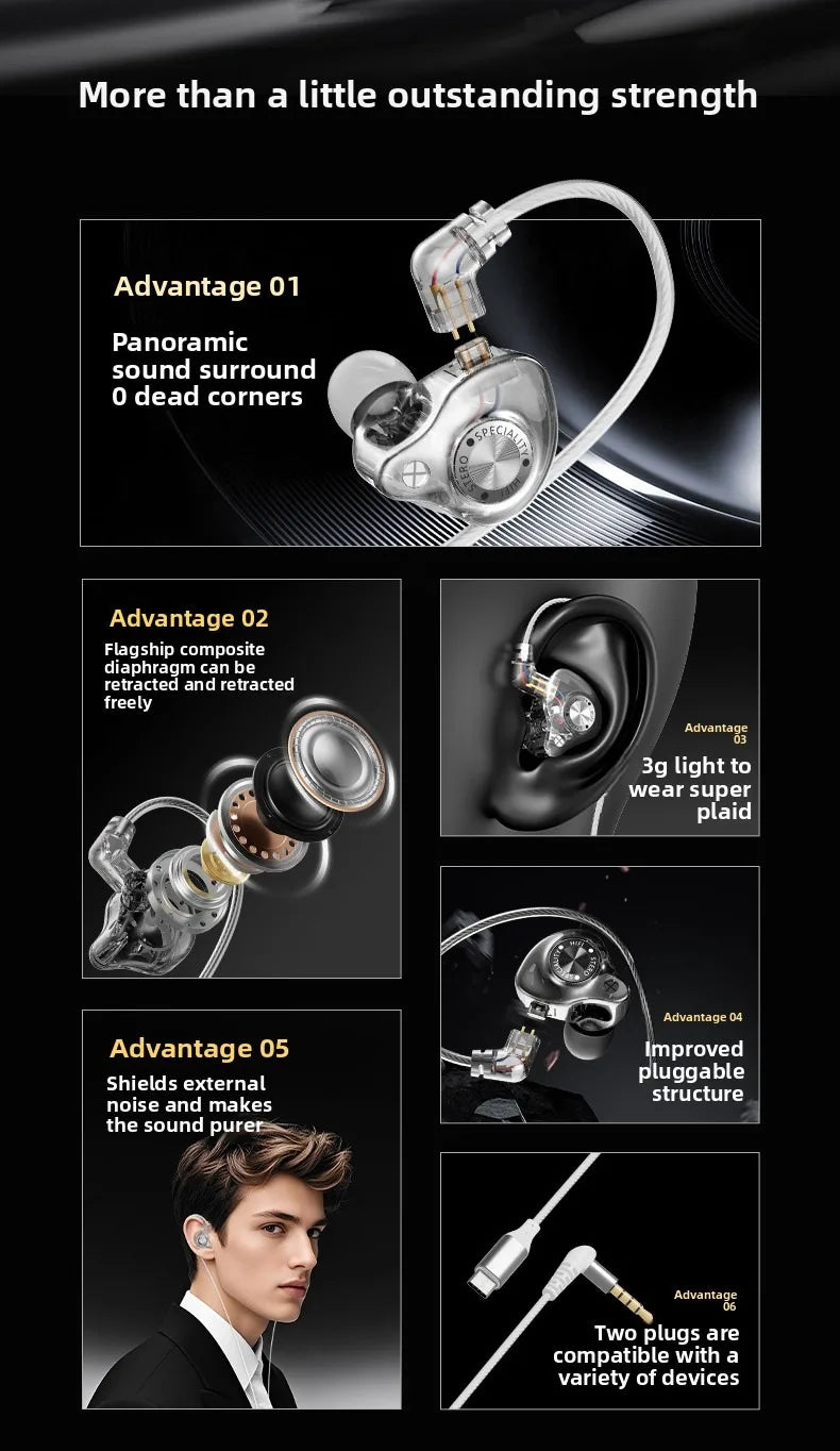 Type-C Wired Earphone For Samsung Galaxy S25 S24 S23 S22 21 Ultra Plus 3.5MM in-Ear Earphone HiFi Bass Stereo Gaming Headphone