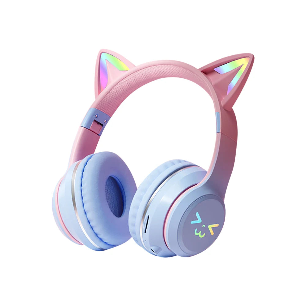 RGB Cat Ear Wireless Headphones Glow with Microphone Stereo Music Sport Headset Gaming Headphones For Kids Girls Gifts