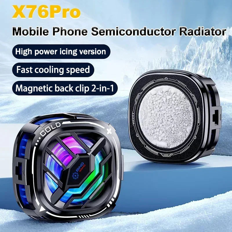 NEW X76 Pro Mobile Phone Semiconductor Freeze Cooling Fan Radiator Magnetic Back Clip 2 IN 1 for IPhone Android PUBG Game Cooler