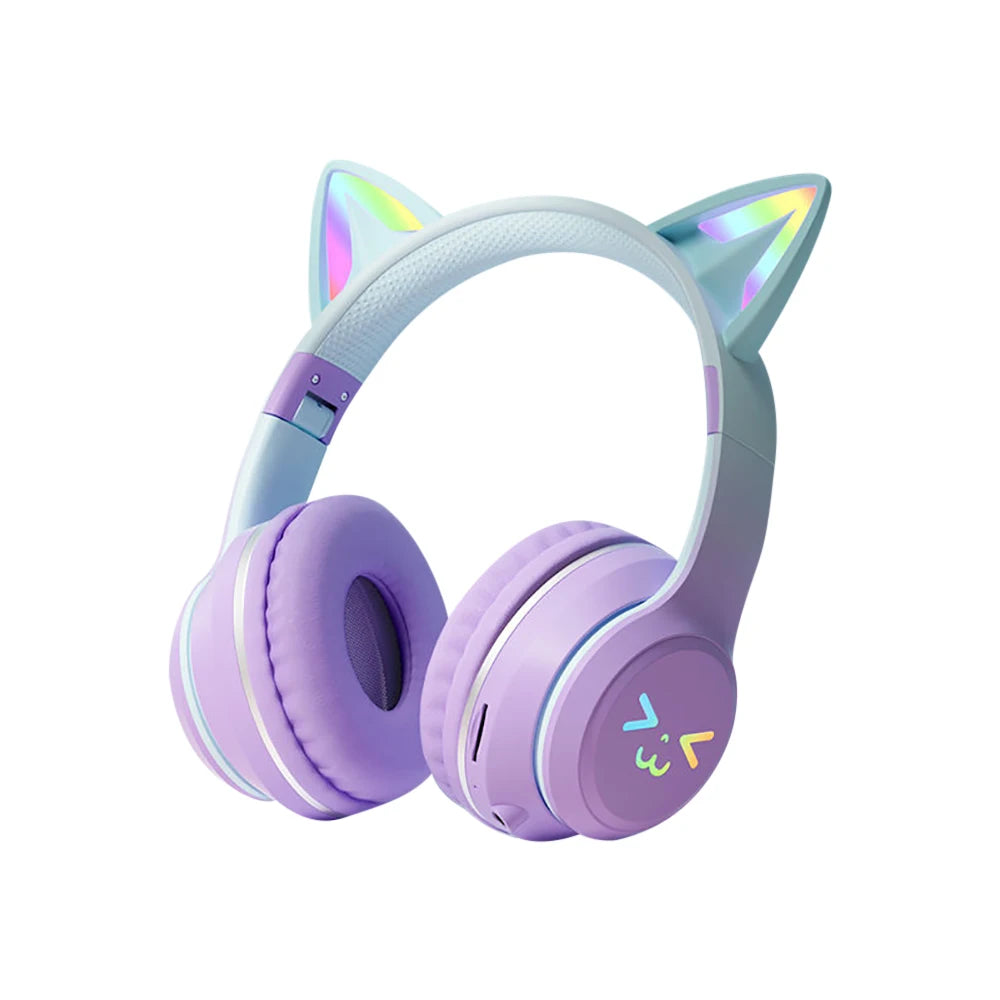 RGB Cat Ear Wireless Headphones Glow with Microphone Stereo Music Sport Headset Gaming Headphones For Kids Girls Gifts