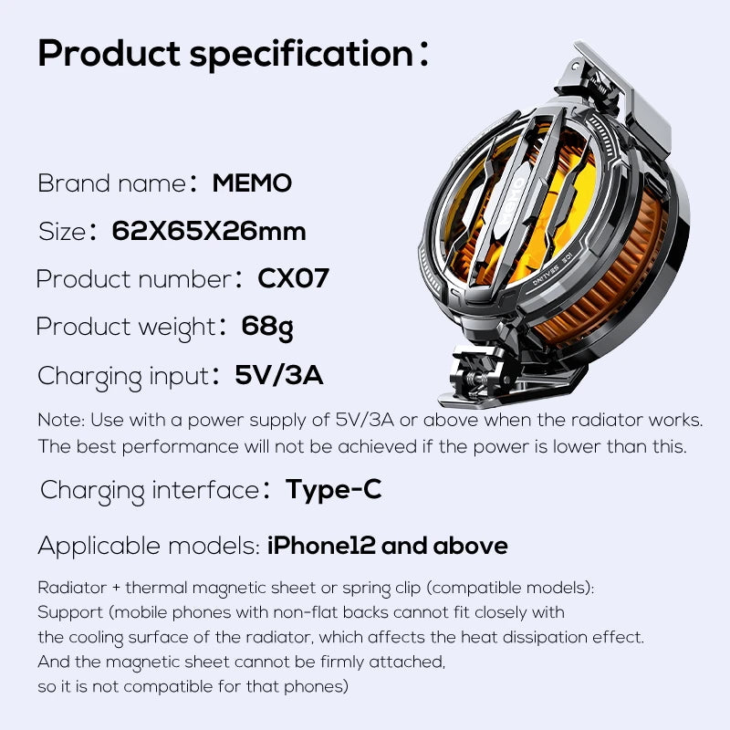 MEMO CX08 Pro CX08 CX07 DLA6 Fast Cooling Magnetic/Clip Semiconductor Mobile Phone Refrigerator Cooler Radiator