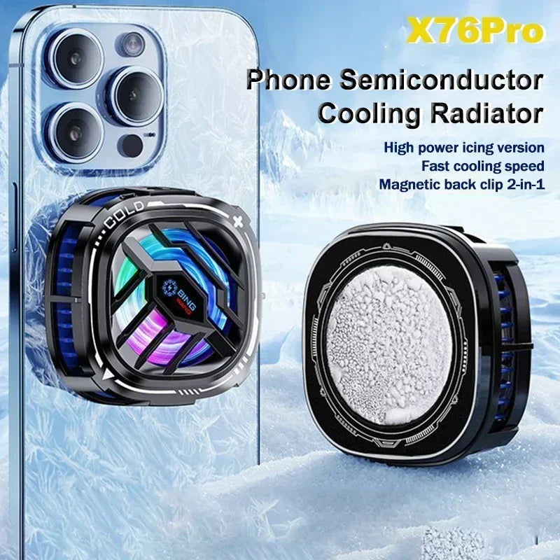 NEW X76 Pro Mobile Phone Semiconductor Freeze Cooling Fan Radiator Magnetic Back Clip 2 IN 1 for IPhone Android PUBG Game Cooler