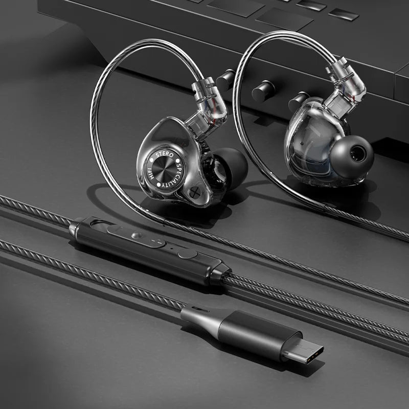 Type-C Wired Earphone For Samsung Galaxy S25 S24 S23 S22 21 Ultra Plus 3.5MM in-Ear Earphone HiFi Bass Stereo Gaming Headphone