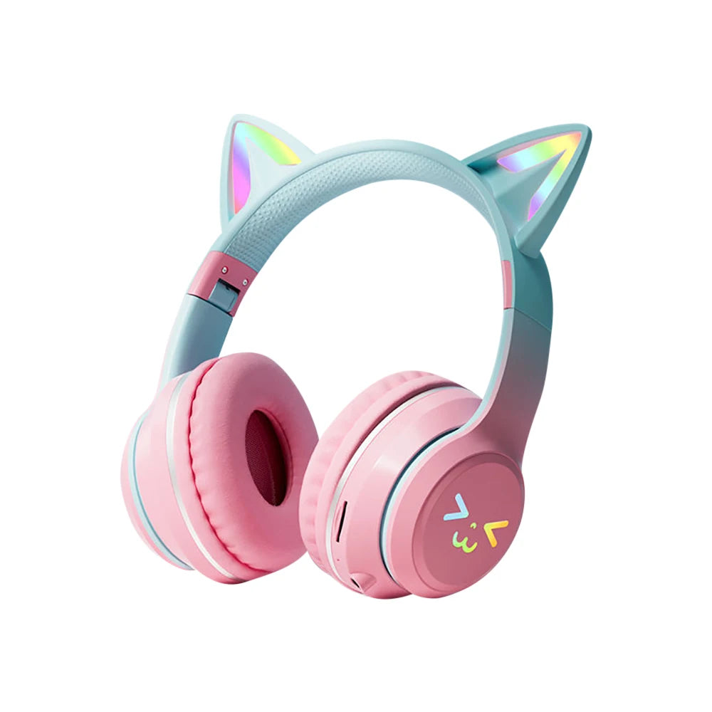 RGB Cat Ear Wireless Headphones Glow with Microphone Stereo Music Sport Headset Gaming Headphones For Kids Girls Gifts