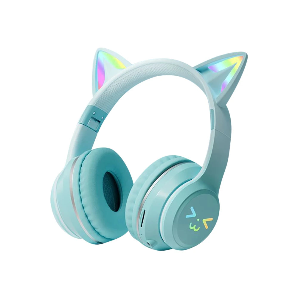 RGB Cat Ear Wireless Headphones Glow with Microphone Stereo Music Sport Headset Gaming Headphones For Kids Girls Gifts