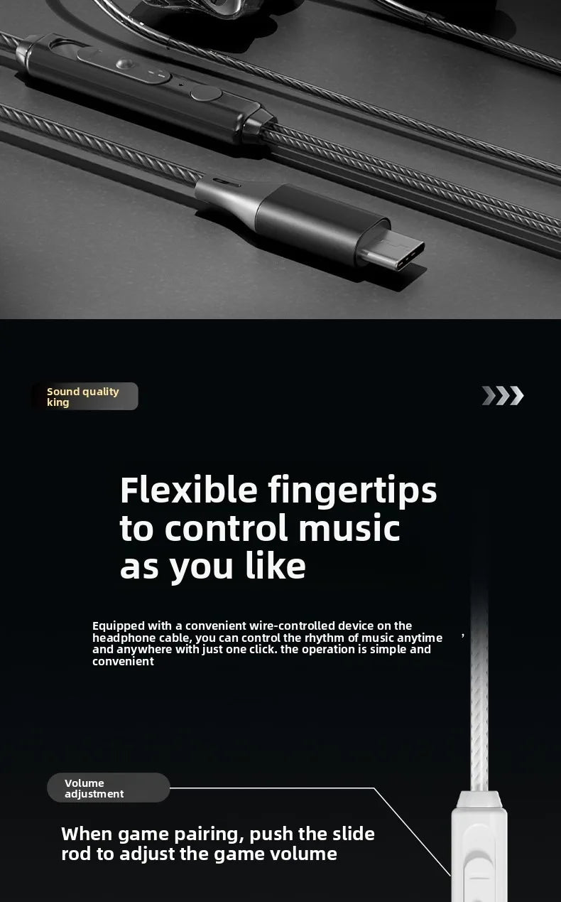 Type-C Wired Earphone For Samsung Galaxy S25 S24 S23 S22 21 Ultra Plus 3.5MM in-Ear Earphone HiFi Bass Stereo Gaming Headphone