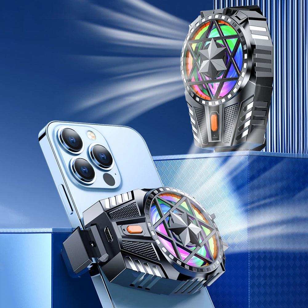 RGB Light Mobile Phone Radiator and Game Cooler Rechargeable Snap-On Cooling Fan for Outdoor Gaming and Vlogging
